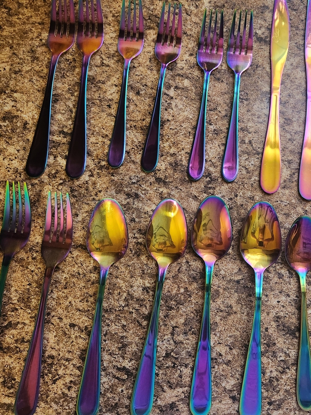 Gibson Iridescent Rainbow Flatware Set - Multicolor Forks & Spoons